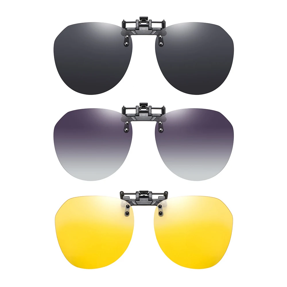 Flip Up Clip on Sunglasses Polarized Fishing Men Gredient Grey Lens Driving UV400 Big Aviation Rimless Night Vision Shades polarized sunglasses fishing sunglasses night vision glasses