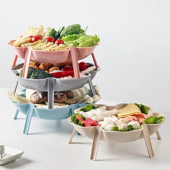 

3PCS/Set Stackable Flower Shape Plastic Decorative Tray Colorful Hot Pot Dish Plate Platter Home Fruit Plate Snack Dessert Tray