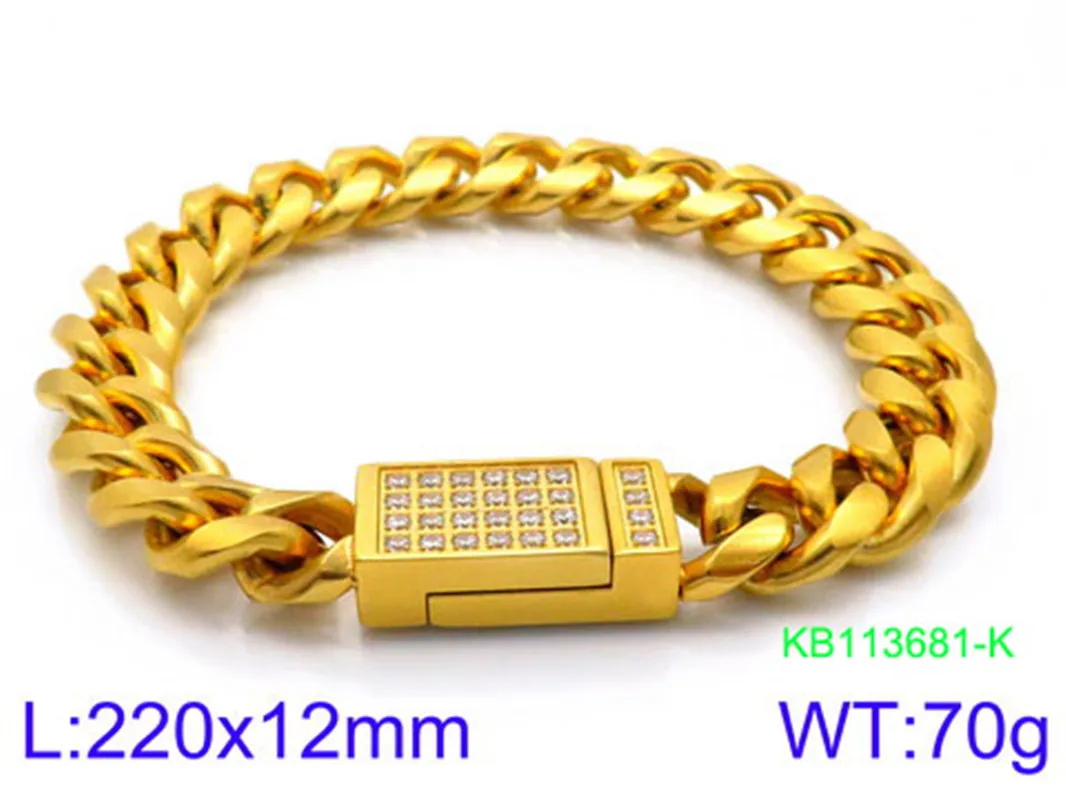 Нержавеющая сталь Золото/Серебро звено цепи браслеты мужские ювелирные изделия 22 см кубический циркон кубинская цепочка нарукавник Heren
