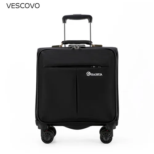 black VESCOVO водонепроницаемый Оксфорд ткань 18 дюймов тележка Дорожный чемодан с Спиннер колеса для мужчин и женщин сумка для багажа - Цвет: black