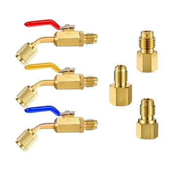 

6 Pcs Air Conditioning Refrigerant Angled Compact Ball Valve1/4Inch for R410A R134A R12 R22 AC HVAC