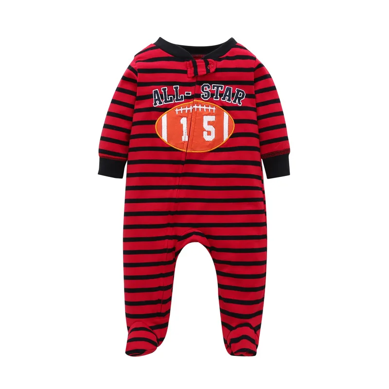 

2019 Autumn New Style Long-Sleeve Foot Onesie Romper Baseball Striped Crawling Clothes Male Baby Baby Children's Clothing