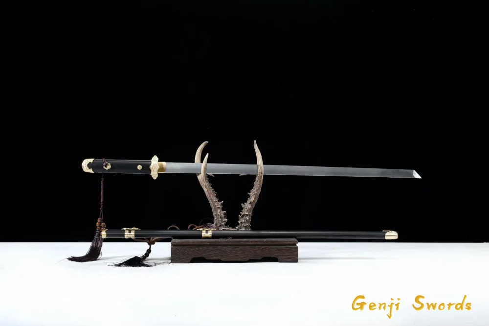 Full Handmade Black Wood Handmade Chinese Tang Dynasty Sword Sharp Balde High Manganese Steel