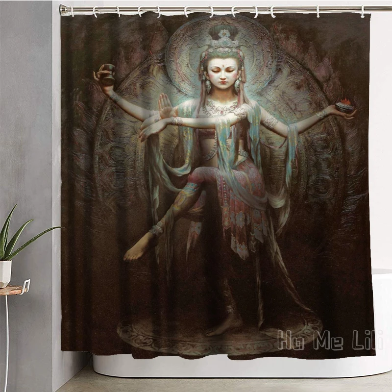 

Female Buddha Guanyin Image Shower Curtain Home Decoration