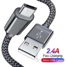 Кабель Micro USB 2.4A плетеный кабель для быстрой зарядки USB для синхронизации данных для samsung Xiaomi LG Tablet Android мобильный телефон USB зарядный шнур