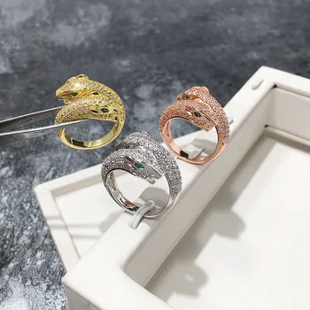 

Punk personality index finger ring opening animal fashion jewelry green eyes 2020 new stainless steel hip hop rock designer