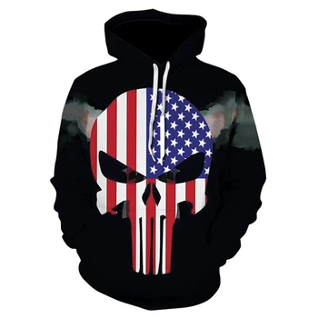 

Cosplay Marvel Punisher Hoodie American Flag Element Sweater Marvel Movie High Quality Sweatshirt 3D Digital Print Sweatshirt