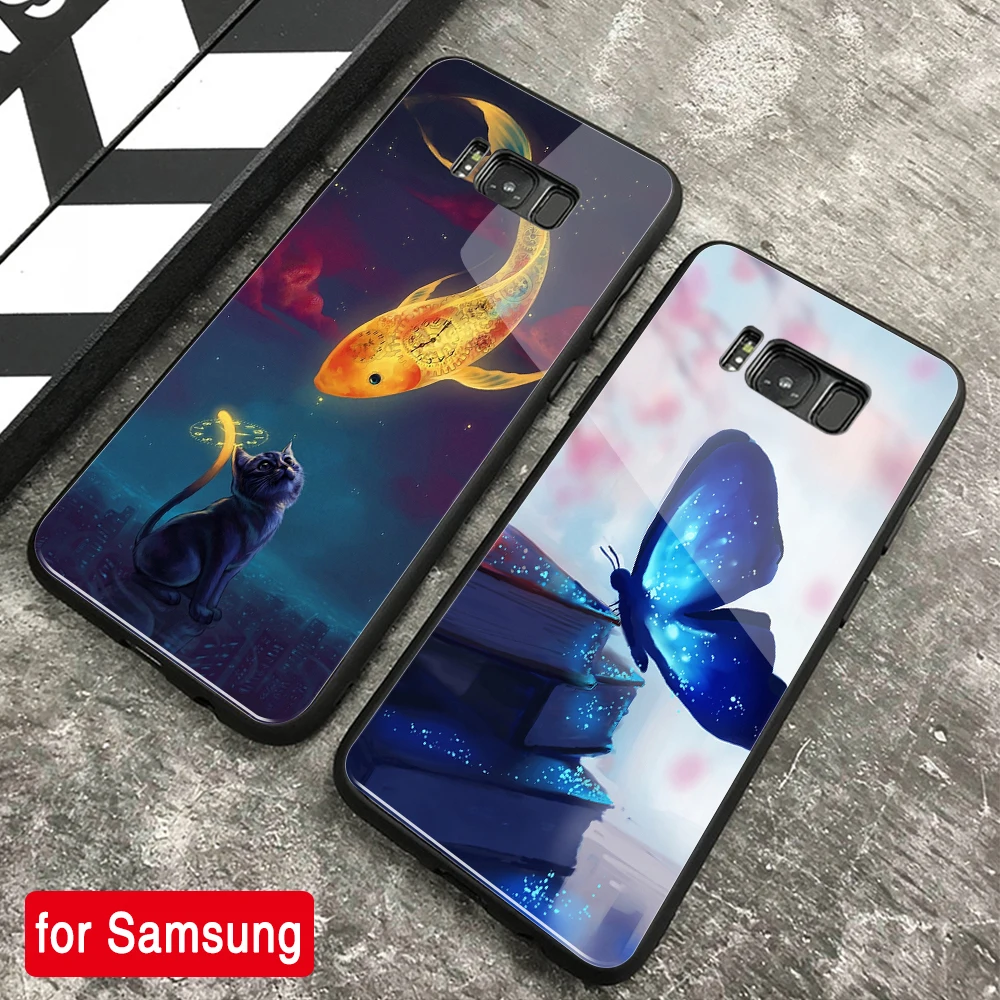 

FinderCase for Samsung S8 Plus Case Butterfly Fish Stars Tempered Glass Cover for Samsung Galaxy Note 8 9 10 S8 S9 S10 Plus lite