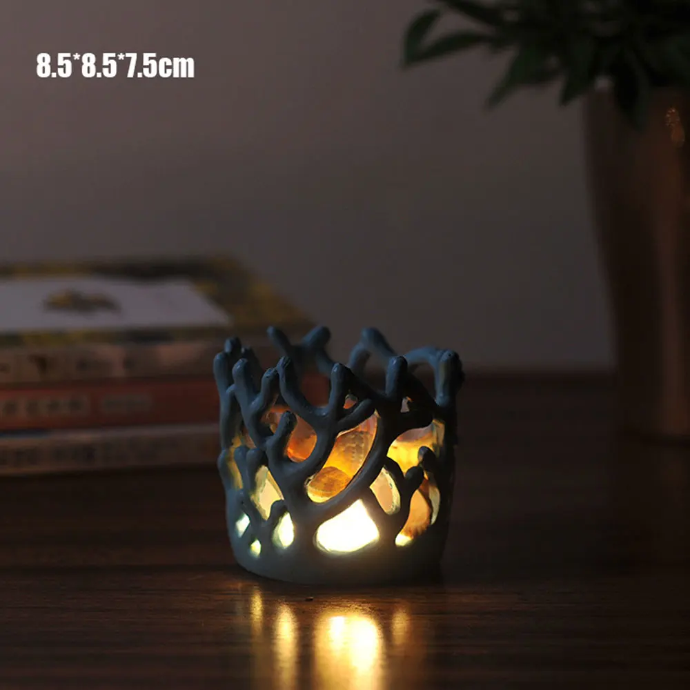 4 Pcs Resin Coral Candlestick Cup Candle Holder Candlestick Table Lamp For Tea Light Wedding Led Shell Lights Decoration