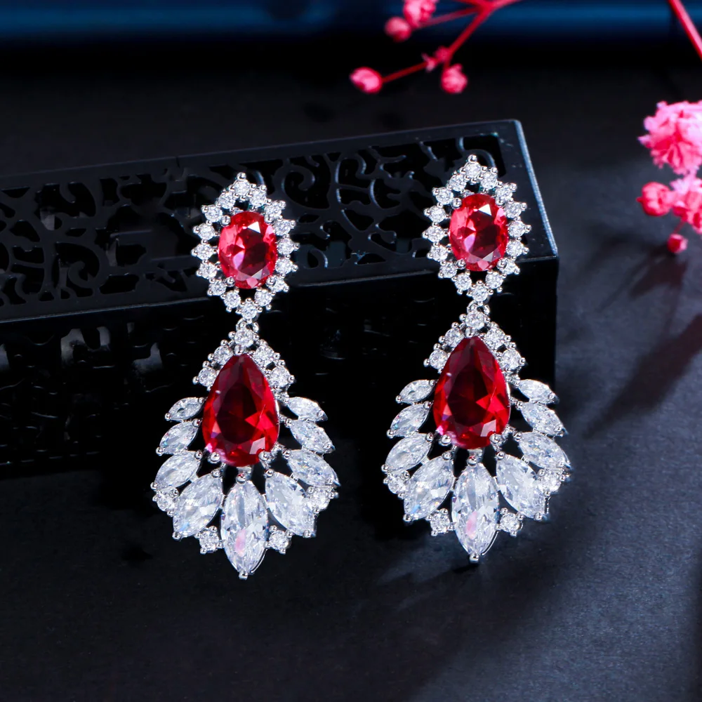 Boucles D'oreilles Pendantes Zircon Cubique AAA - Plaqué Or Blanc - Mode Bijoux Femme - Neuf Avec Pochette