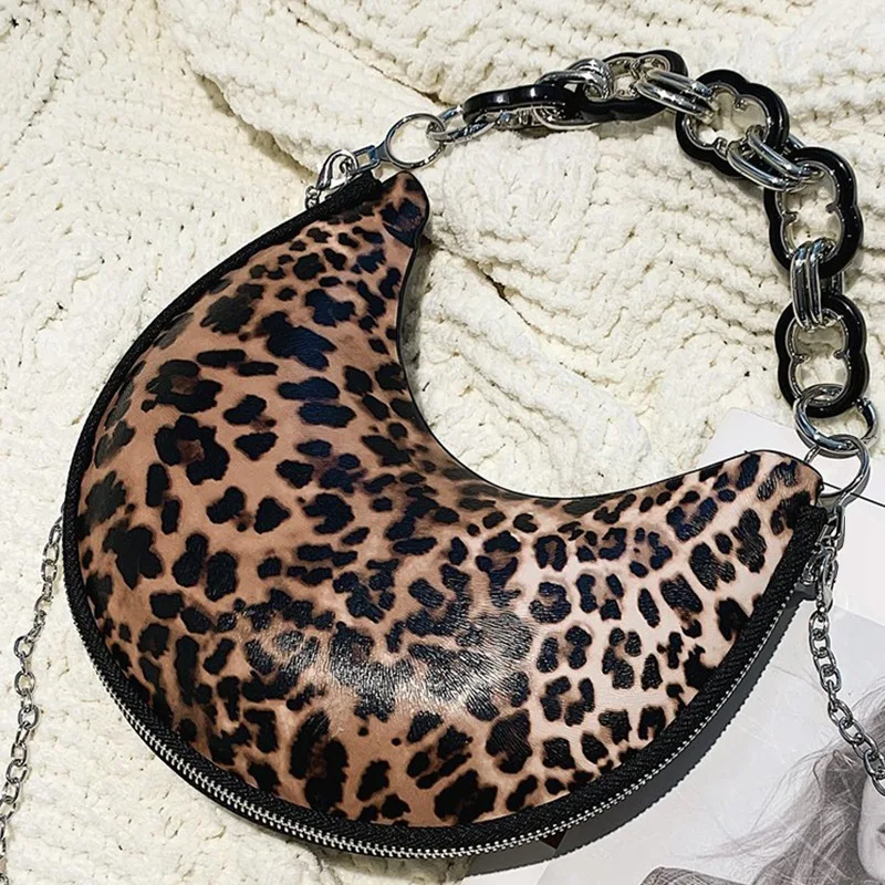 

Female Underarm Small Bag Ins Fashion Leopard Tote New PU Leather Women's Handbag Chain Shoulder Messenger Bag