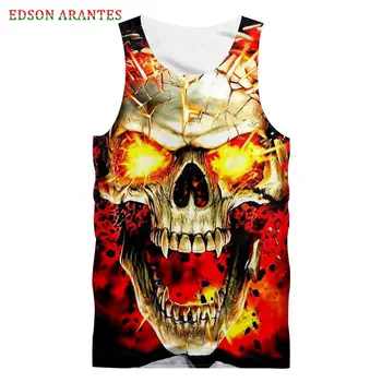 

Cool Men 3D print heavy metal flame skull Tank Tops Terror demon print Sleevless Vest Summer Unisex Hip hop Streetwear Tank Tops