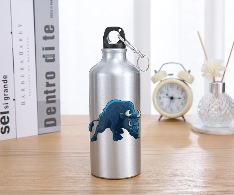 

New 600ML Sliver Water Aluminum Alloy Funny Cartoon Print Bicycle Bottle Sport Travel Hiking Drinking Water Bottle with Lid Rope