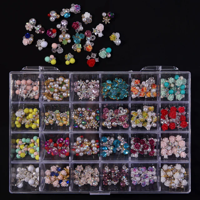 1BOX Jewelry Germ Nail Charms Luxury Kawaii Kit Crystal,Acrylic Flower,Rhinestones,Resin,Butterfly,Bear 3D Nails Decorations @MF set 7-240pcs