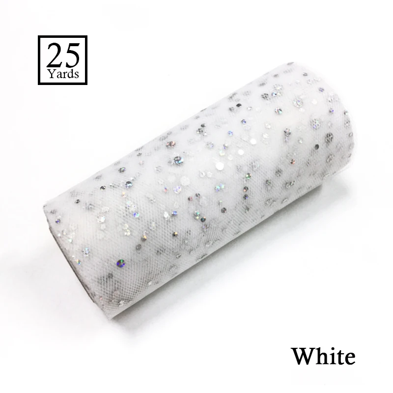 Блестящий тюль в рулонах Свадебная отделка органзы лазер 25 ярдов 15 см Ткань для юбки-пачки DIY ремесла день рождения поставки белый - Цвет: C01