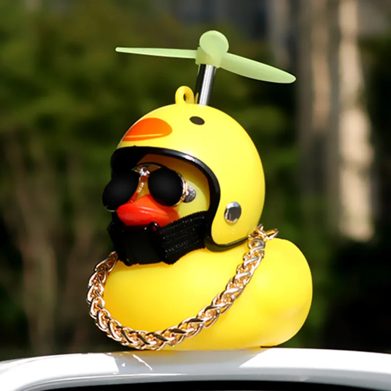 Car Ornaments Car Cute Little Yellow Duck With Helmet Propeller Wind-breaking Wave-breaking Duck Auto Internal Decoration Decor