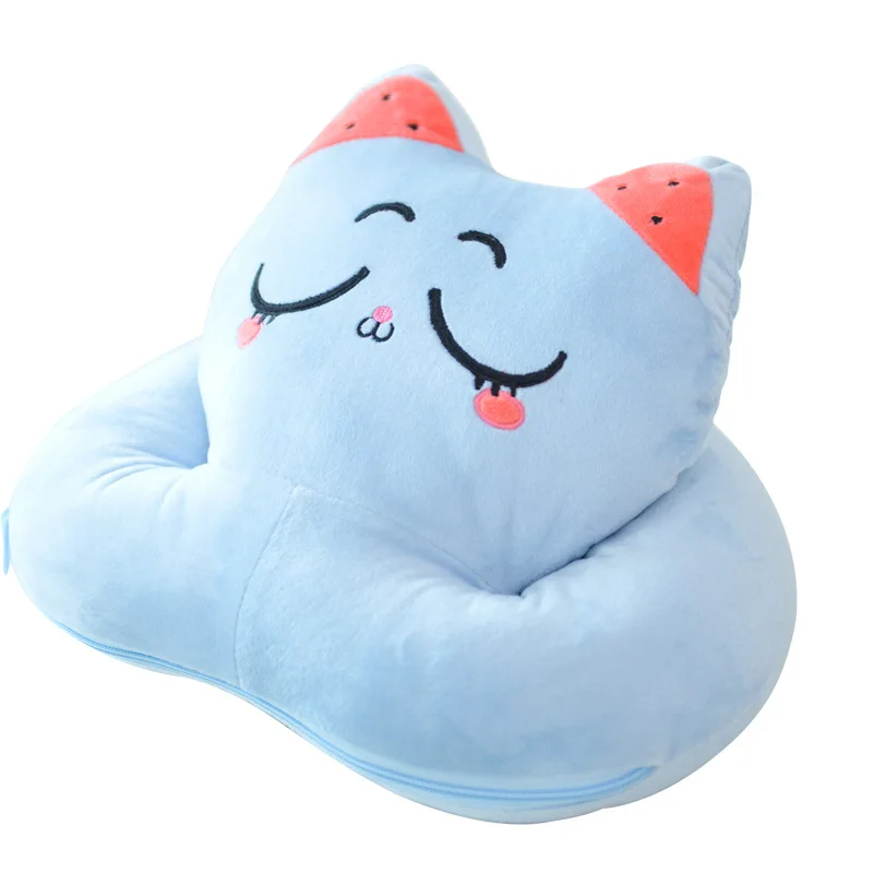 Из хлопка с котом из мультфильма, подушка для сна с Одеяло легкий Портативный многофункциональная дорожная подушка на шею для защиты поясничного Сиеста подушка