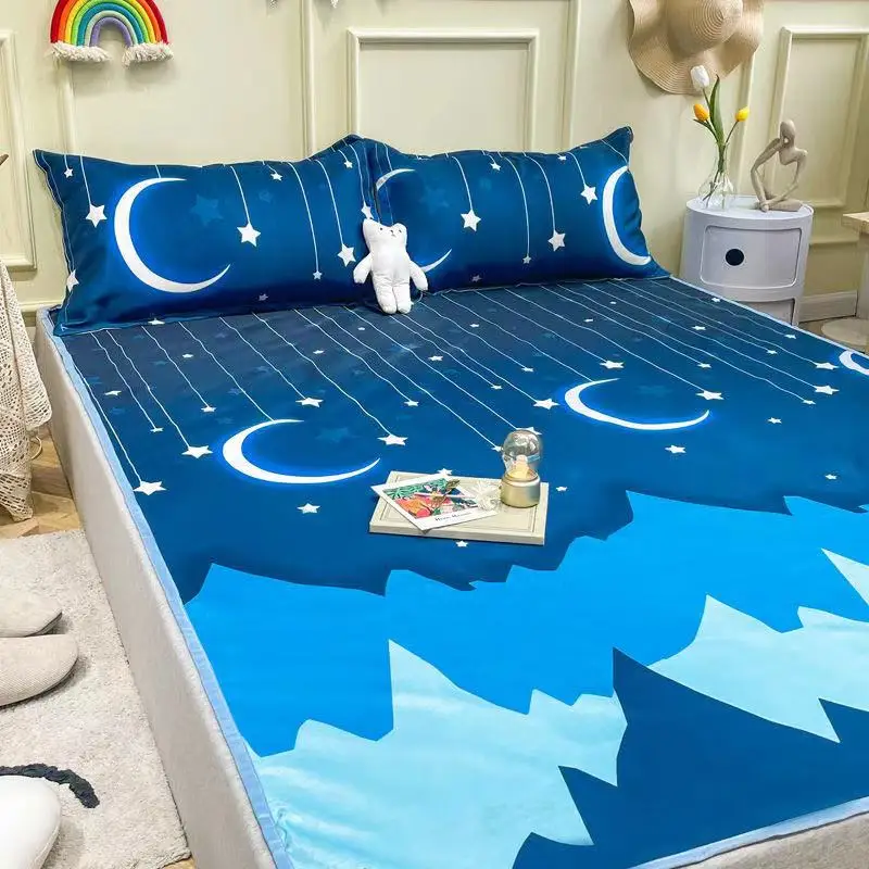 

Household Printing Foldable Machine Washable Summer Cool Sleeping Pad Pillowcase Ice Silks Mattress Sheet