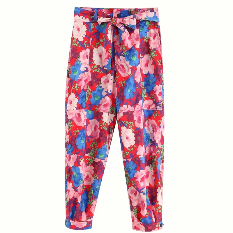 2019 Женские винтажные повседневные шаровары с цветочным принтом женские