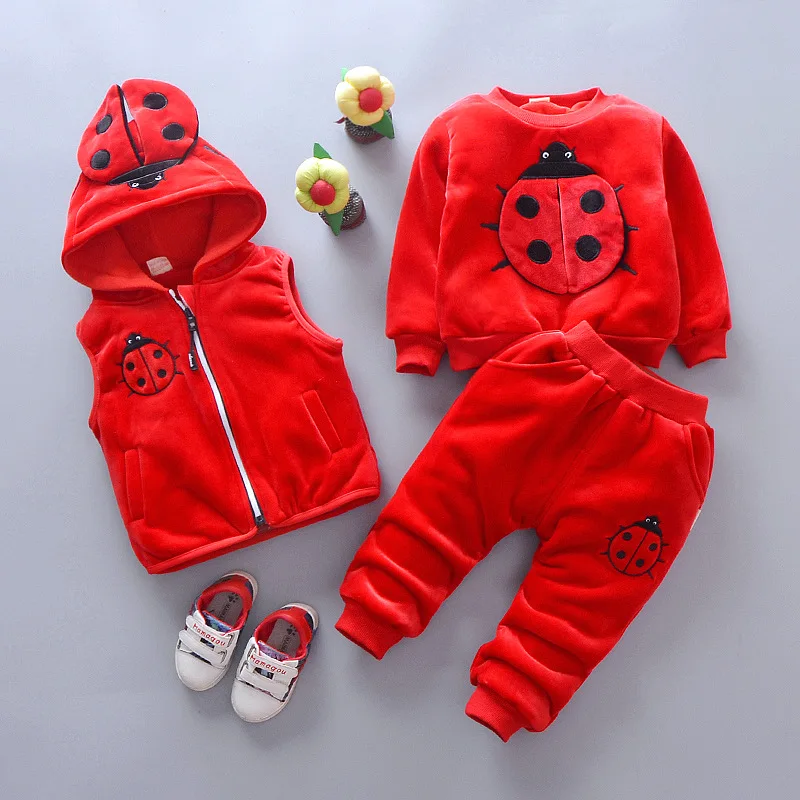 

2019 New Style Autumn And Winter BOY'S 0--4-Year-Old Double-sided Plush Beetle Three-piece Set CHILDREN'S Suit Winter Cotton-pad
