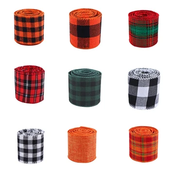 

6m Wired Tartan Ribbon Gingham Scottish Cloth Ribbon for Handmade Craft Gift Floral Packing Marriage Christmas Craft
