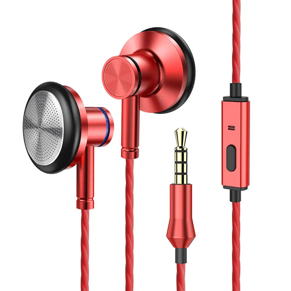Wired HiFi Flat In Ear Headset Heavy bass karaoke mobile computer wired earphone Earbuds with wheat cord control headphones