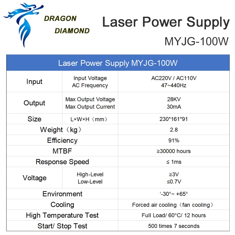 DRAGON DIAMOND 80-100 Вт CO2 лазерный источник питания для CO2 лазерной гравировки резки MYJG-100W категории
