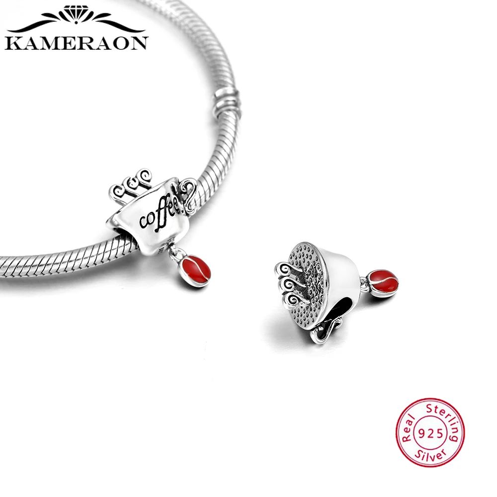 

New Red Coffee Bean Coffee Cup Steaming Coffee Beads Charm S925 Sterling Silver Bracelet Suitable for Women Fashion Jewelry