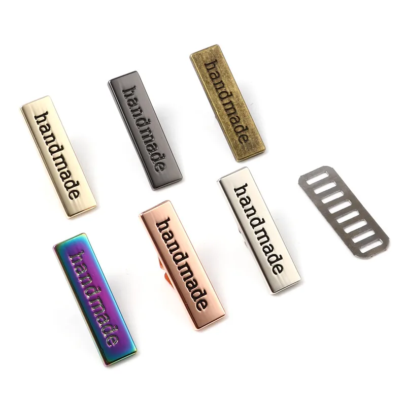 5 Sets (2 PCs/Set) Handmade Metal Label Tags Rectangle Printed Clothes Jeans Shoes Bags Labels DIY Sewing Crafts