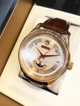  HAZEAL Business Mechanical Mens Watch Fashion Automatic Man Watches Genuine Leather Date Week Display Sapphire Glass Male Clock 