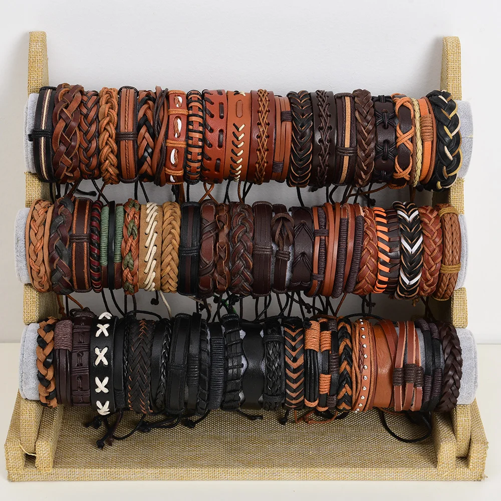 36PCS/Lot Leather Cuff Bracelets For Men's Women's Jewelry Party Gifts Mix Styles Size Adjustable leather bracelets