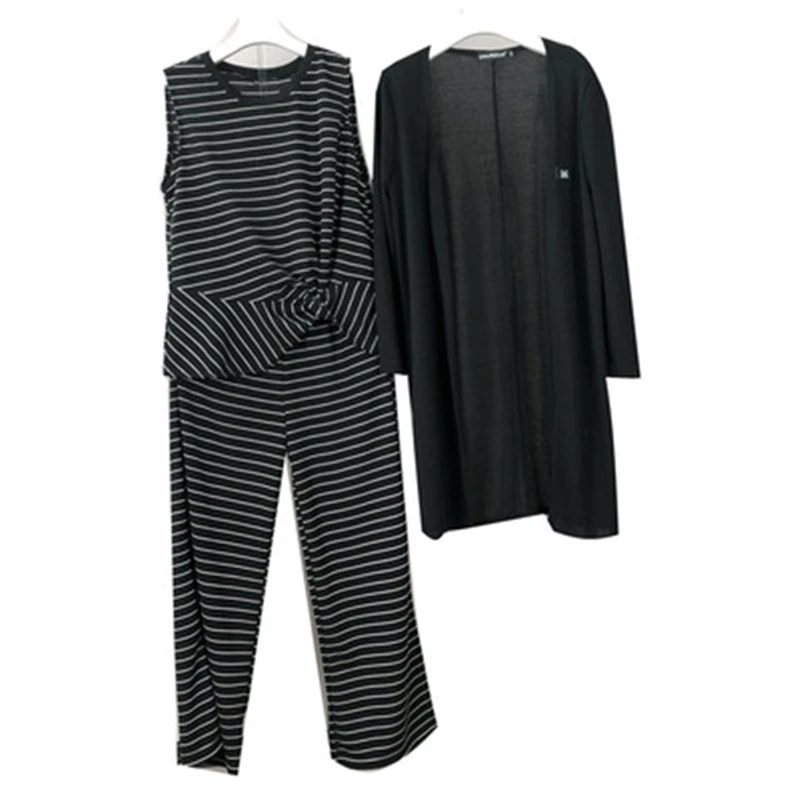 

Oversize 2XL-6XL Workout Women Three Piece Set Striped Loose Outfits Sporty Active Wear Female Coat and Top And Pants Sets