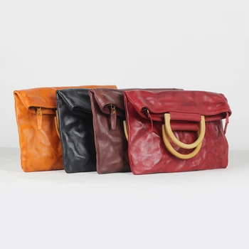 

YIFANGZHE Genuine Leather Top Handle Satchel Daily Tote Shoulder Bag Vintage Large Capacity Roomy Umbrella