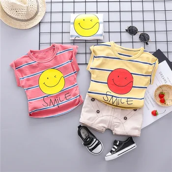 

HYLKIDHUOSE 2019 Baby Girls Boys Clothing Sets Summer Toddler Infant Clothes Suits Smiley Face T Shirt Shorts Kids Child Costume