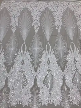 

New African Lace Fabric 2020 High Quality Lace Nigerian Sequins Lace Fabric White Gold Embroidered French Lace Fabric For Women