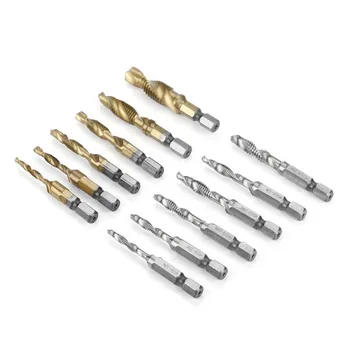 

12PCS M3-M10 1/4inch Hex Shank HSS Screw Thread Metric & Inch Tap Drill Bits Set Screw Spiral Point Thread