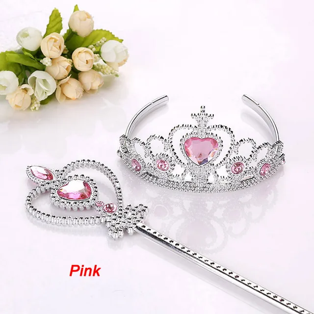 2 Piece/Set Princess Tiara Accessories Children Jewelry Tiara +  Magic Wands Girl Christmas Party Gift Festival Girls Headwear 2