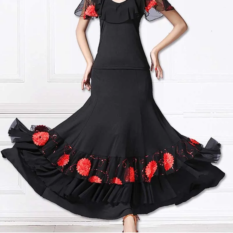 Women Girls Ballroom Dance Skirt Long Swing Modern Standard Waltz Competition Dance Dress Latin Dancing Performance Outfits (1)