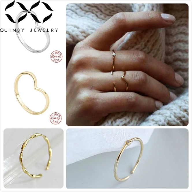 

Quinby 925 Sterling Silver Rings For Women Engagement Ring Gold Dainty anillos Girl Valentine Gift Adjustable Finger Ring Q5