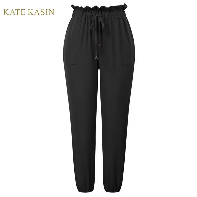 

Kate Kasin Women Elastic High Waist Pants Casual Harajuku Spring Autumn Solid Pencil Pants Stretchy Ankle Length Haren Pants