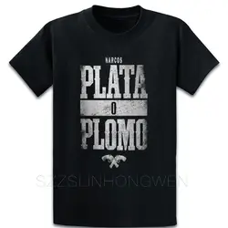 Plata O Plomo Narcos Футболка свободная весенне-осенняя модная футболка с буквенным принтом, из хлопка, с натуральным принтом
