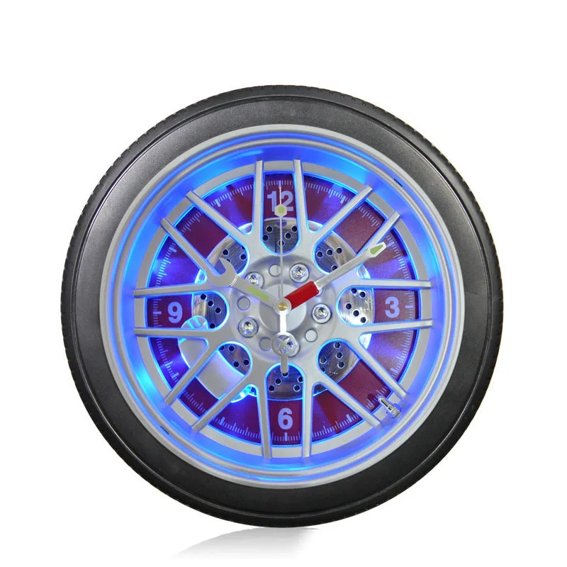 

14 inch with ultra-bright blue BACKlight simulation PVC large tire quartz wall clock tire wall clock