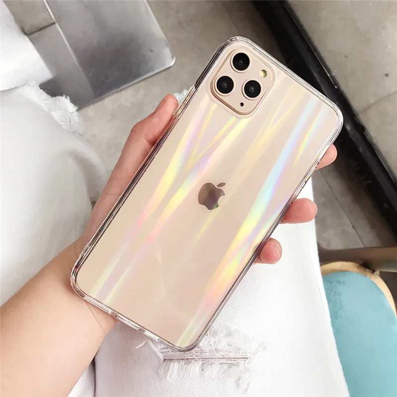 Градиентный Радужный лазерный Прозрачный чехол для iPhone 11 Pro Max X XR XS Max 6 6s 7 8 Plus, роскошные прозрачные мягкие акриловые чехлы