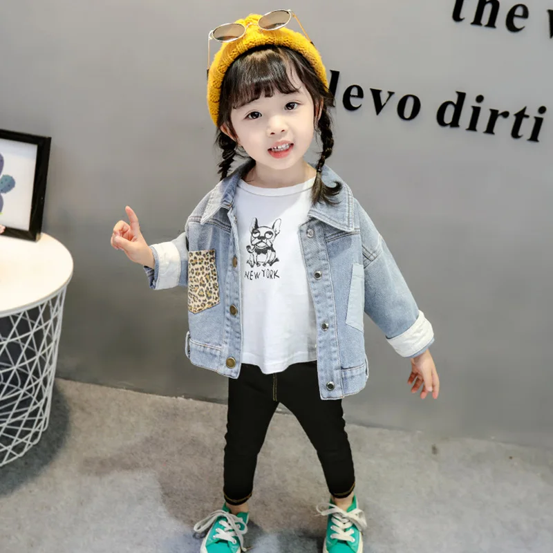 

New Spring Autumn Leopard Denim Jacket Leopard Denim Jacket Casual Fashion Baby Girl Long Sleeve Kids Outerwear