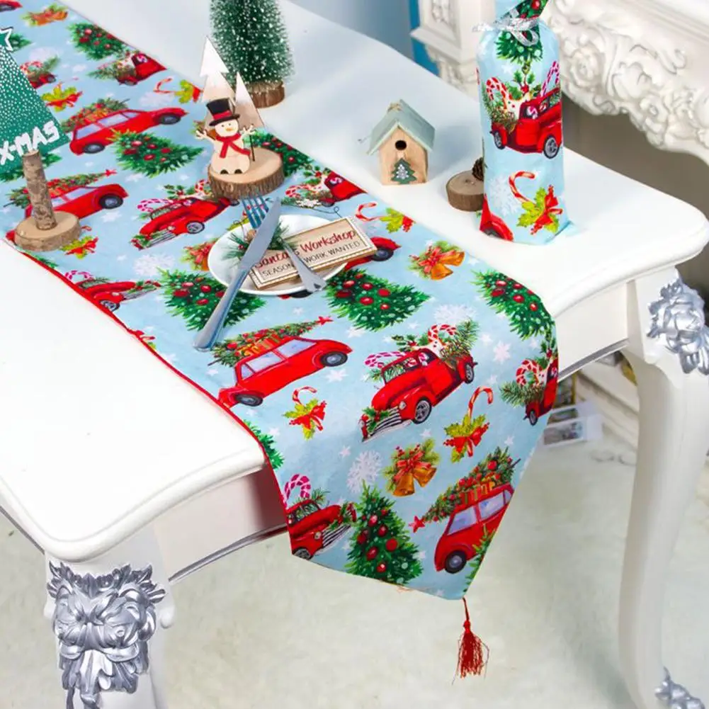 

35*180CM Table Runner Double-layer Polyester Flag Christmas Table Cloth Tapestry New Year Christmas Decoration Table Runner