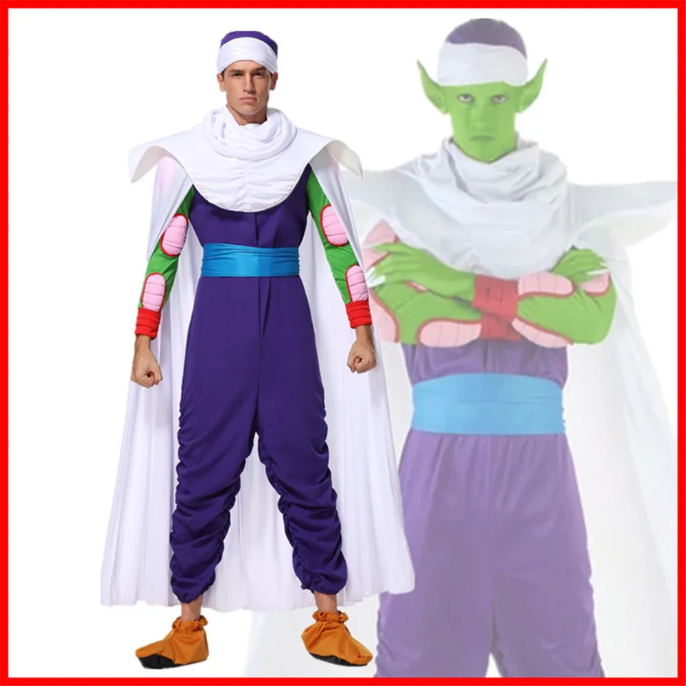

Anime Dragon Ball Cosplay Piccolo Costume Men Women Uniform Cosplay Dragon Ball Piccolo Jumpsuit Cloak Costume +Shoe Covers+Hat