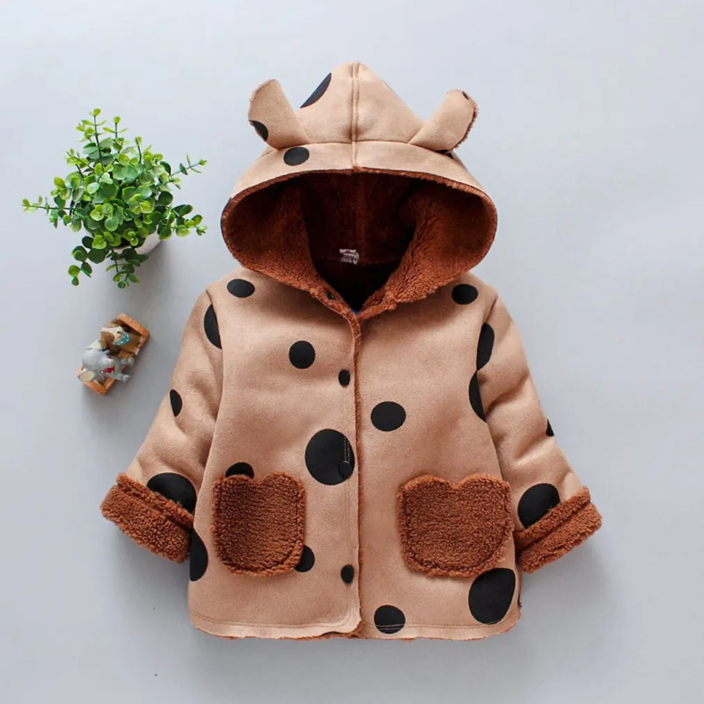 Детское пальто новая осенне-зимняя детская одежда Lupirong/топ в горошек для маленьких девочек с бархатным мехом