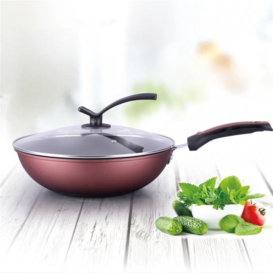 

TTLIFE 34cm Non-stick Layer Pan Deep Wok Frying Pan High Quality Flat Bottom Cookware Use for Gas and Induction Cooker