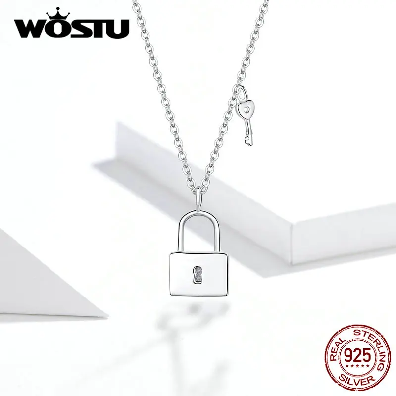 WOSTU Новое поступление Настоящее Стерлинговое Серебро ключ сердце замок ожерелье классическое серебряное ожерелье для любимый навсегда любовь FIN360