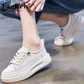 

Taoffen Women Real Leather Shoes Women Vulcanized Sneakers Women Lacing Thick Bottom Shoes Fashion Platform Footwear Size 35-39